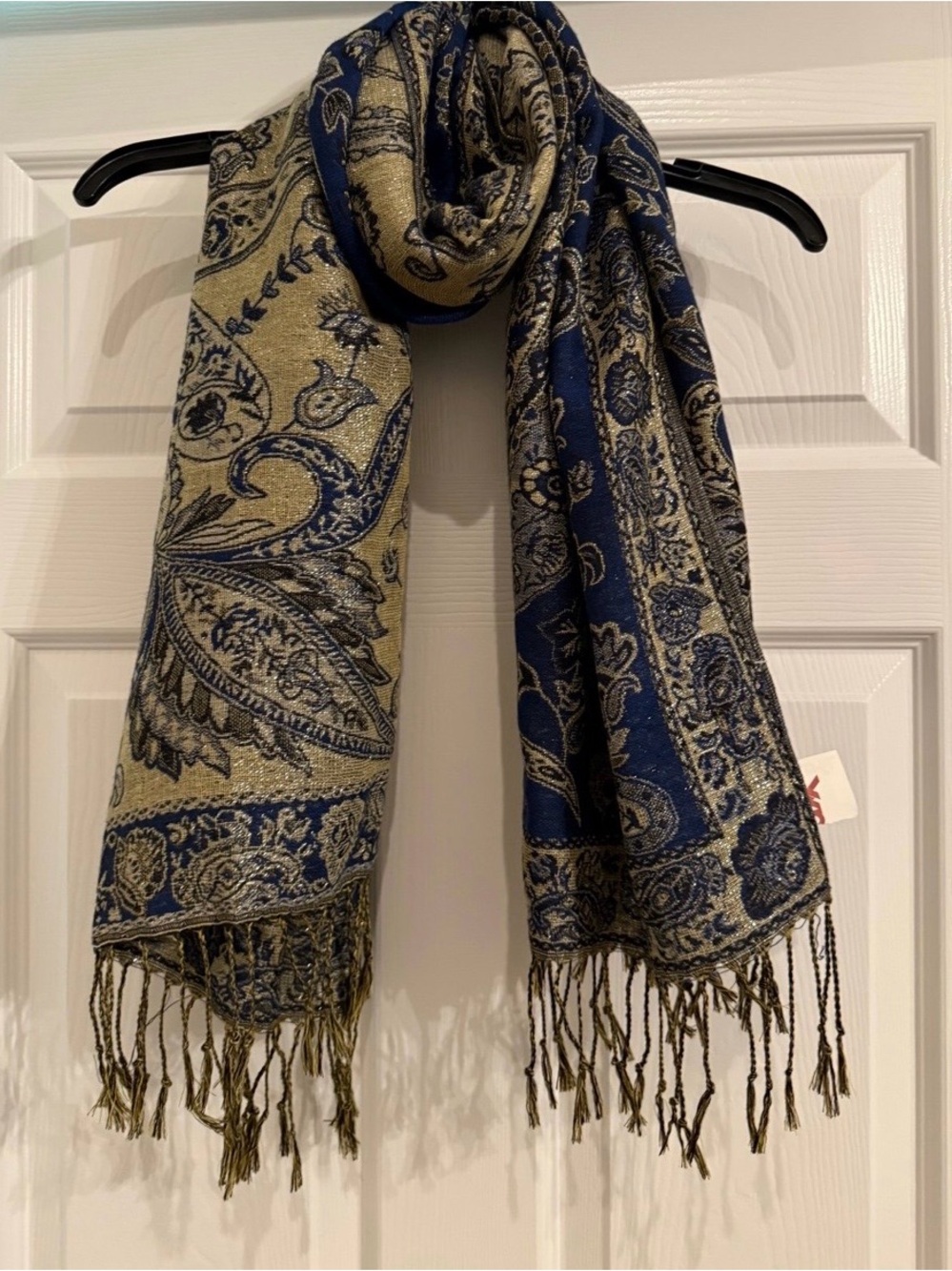 New Beautiful women’s Boho navy blue and gold paisley floral scarf. Great gift !